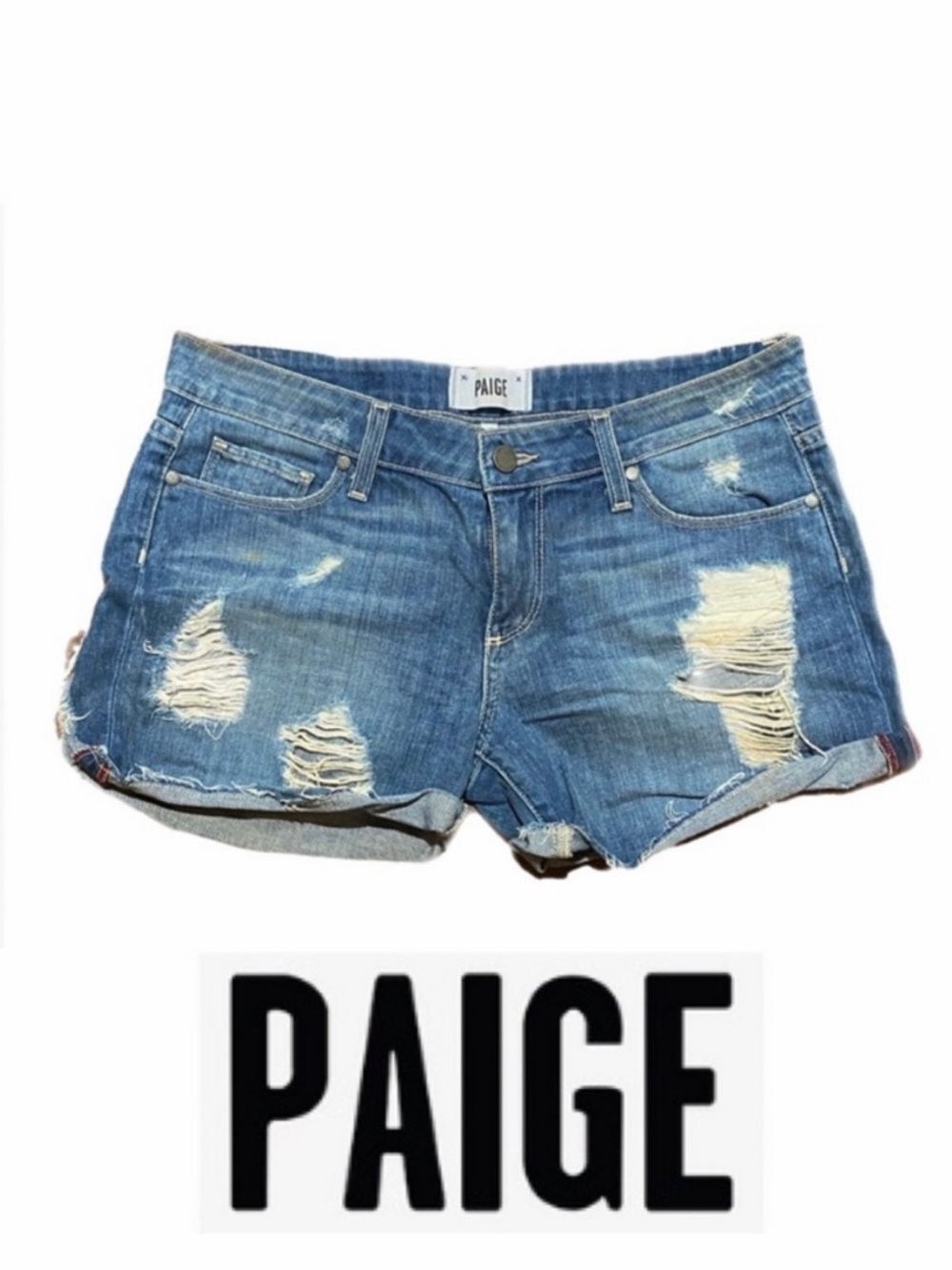 PAIGE Distressed Denim Cut Off Short Shorts